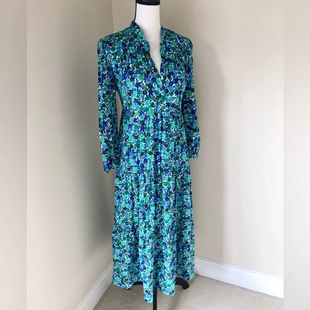 Zara Floral Print Green Dress Size S - Picture 7 of 12